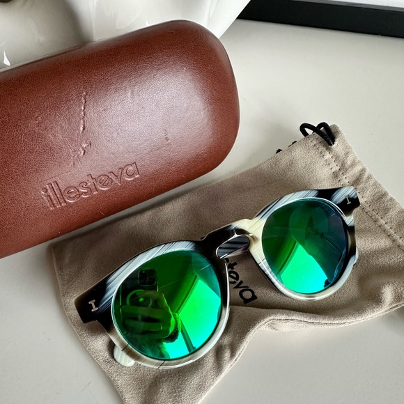 Illesteva Leonard Sunglasses in Horn/Aqua Green - Picture 8 of 8